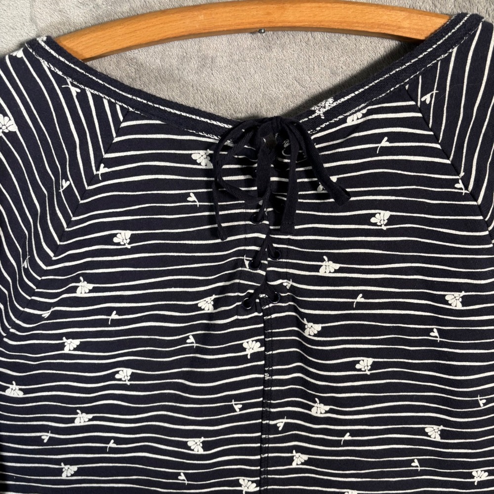 T by Talbots Navy Blue Striped Lace Up Back Tunic Top 3X Cotton Heavy Thick - Picture 15 of 15